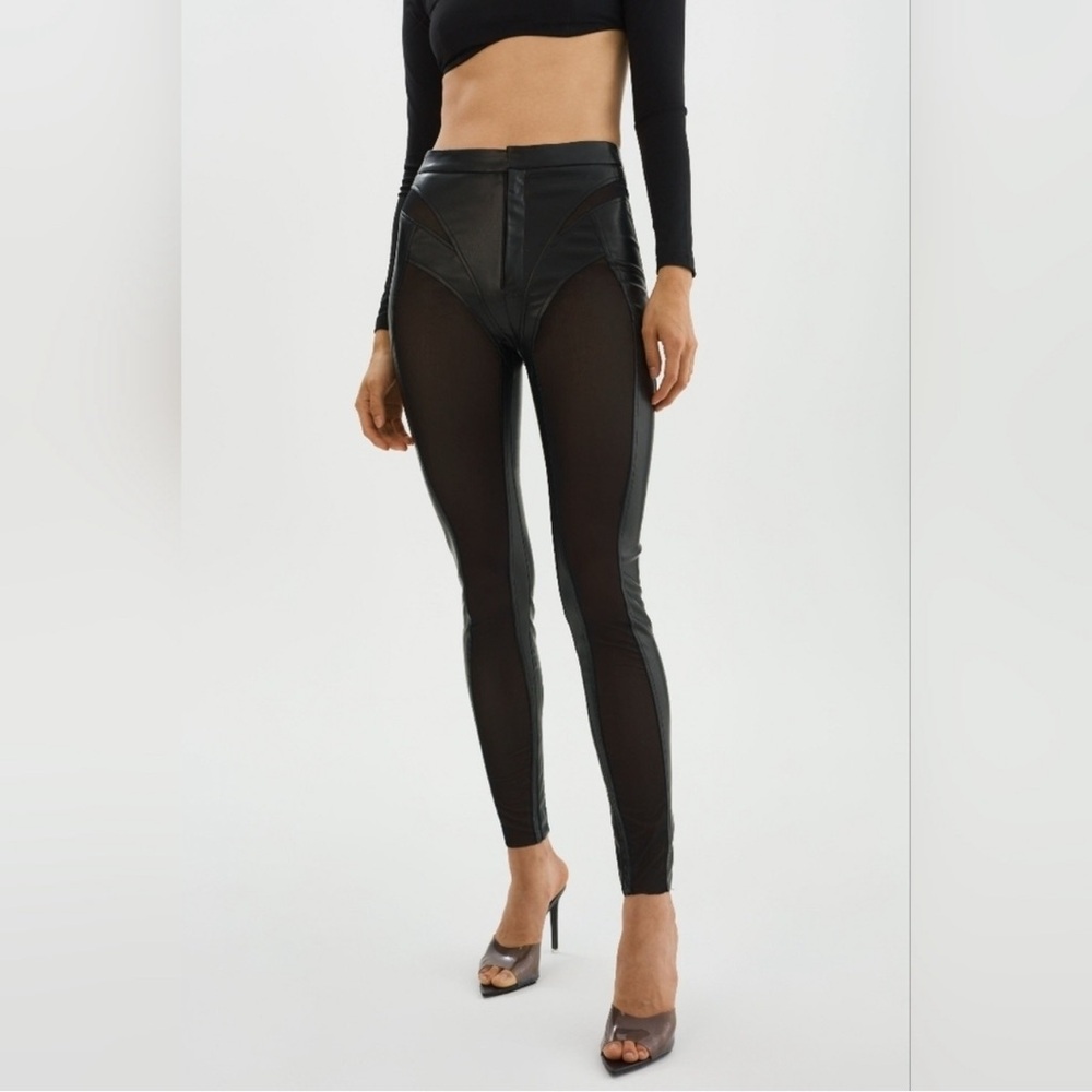 Lamarque Black Leather Pants/Leggings w/Sheer Panels
